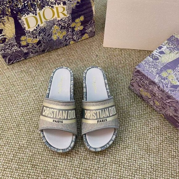 Christian Dior Oblique D-Way Grey Platform Sandals - Picture 2 of 8